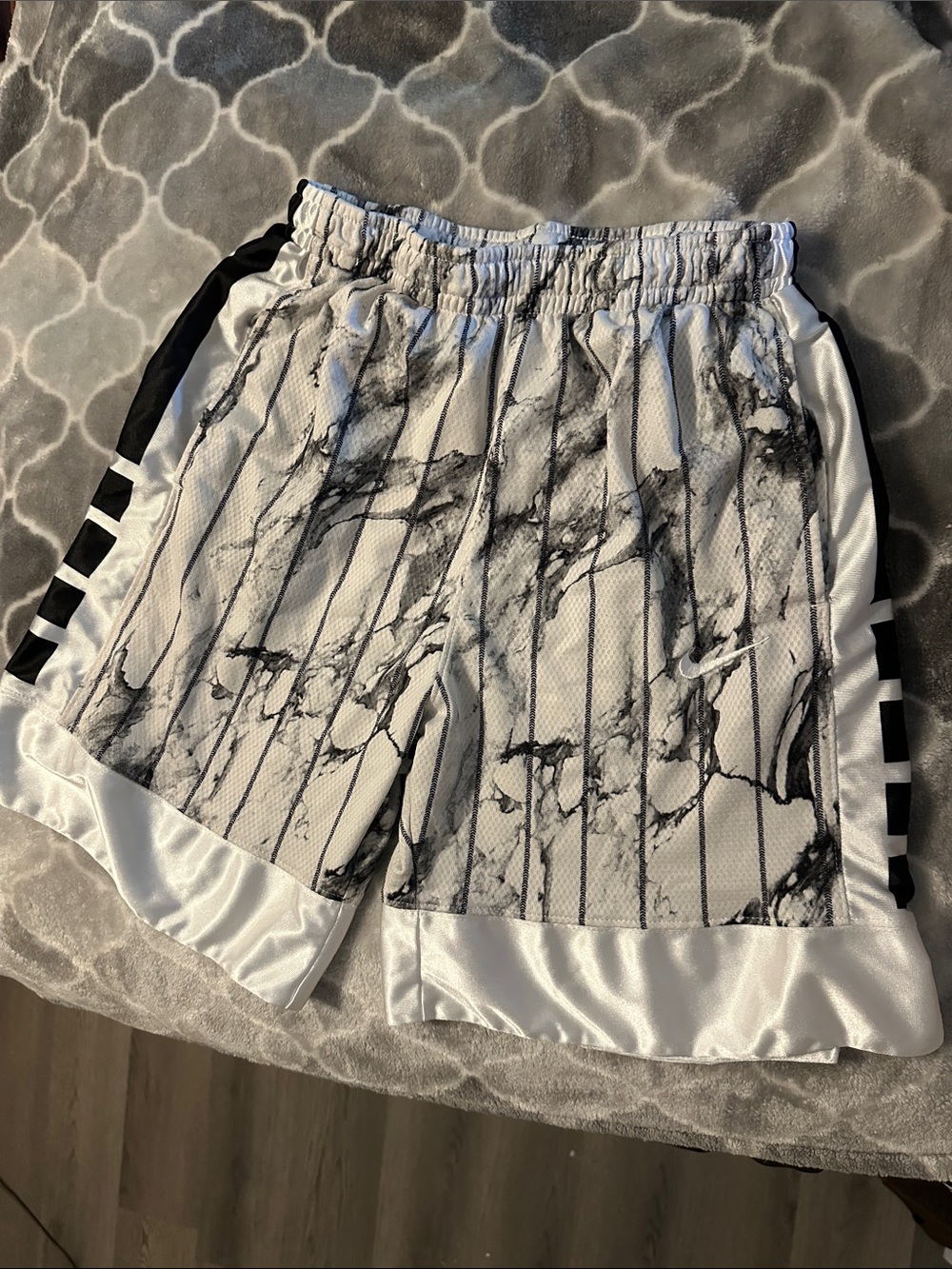 Nike White and Black Marble Pinstripe Basketball Shorts